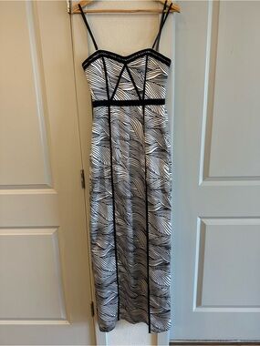 BCBGMaxAzria Black and White Striped Maxi Dress with Contrast Piping